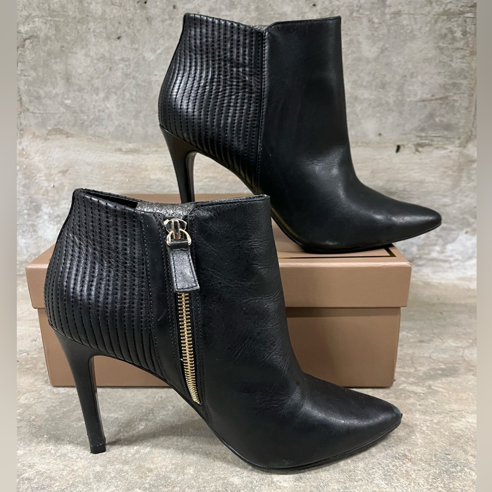 Reiss Sirus Ankle Boots sleek pointed toe gold zipper stiletto size 39EU